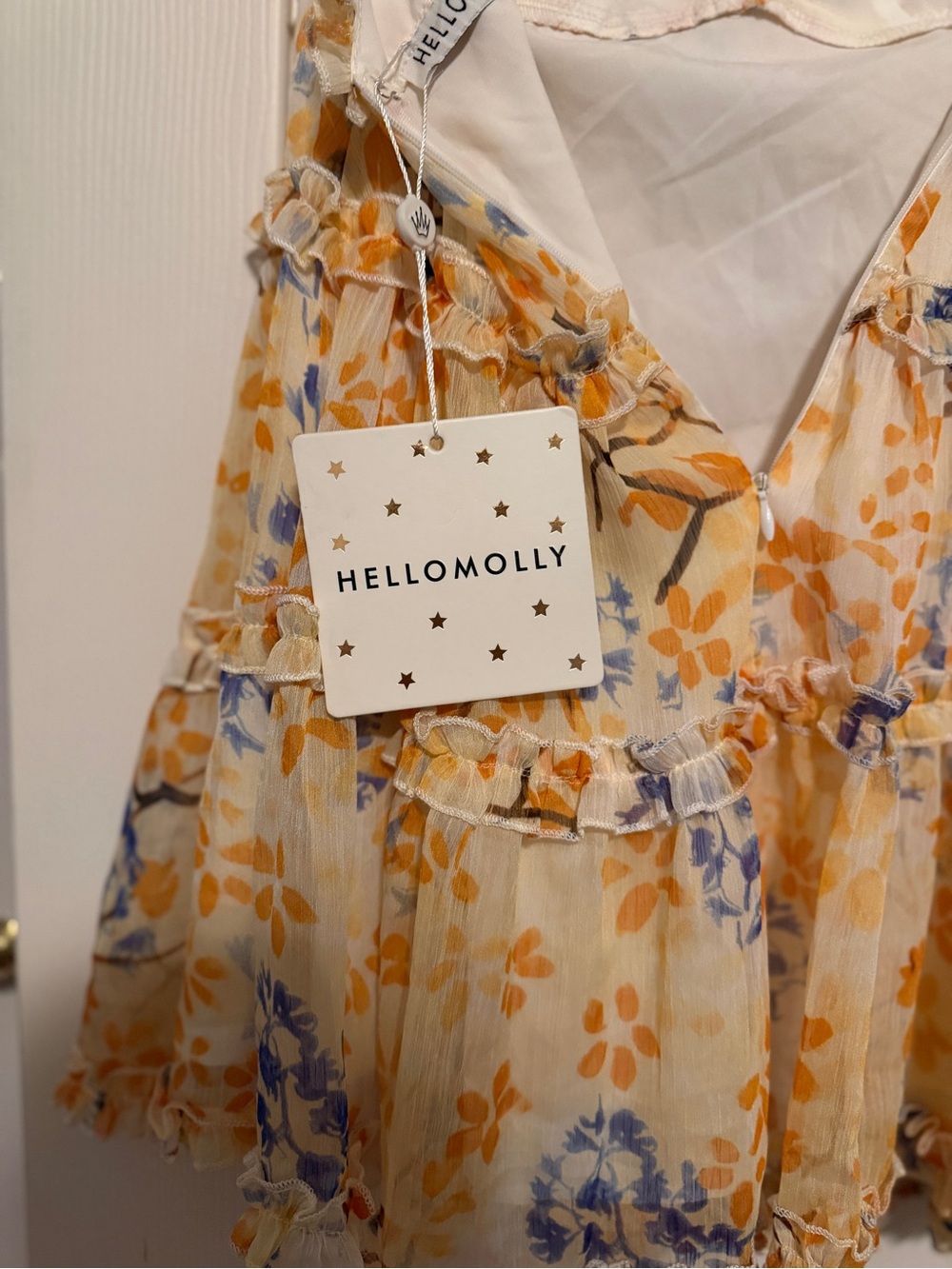 NWT Hello Molly Floral Ruffle Tiered Mini Dress | Cream | Size S (AU 8) - Picture 5 of 10